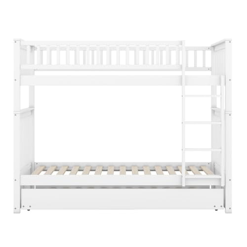 Kinder-Etagenbett 'Kehun' (90×200cm) mit ausziehbares Rollbett und Leiter für 2-3 Kinder