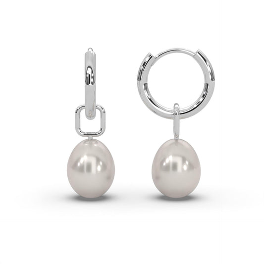 Creolen Hoops Perlenohrringe Damen (Silber 925) mit Süßwasserperlen in Tropfenform