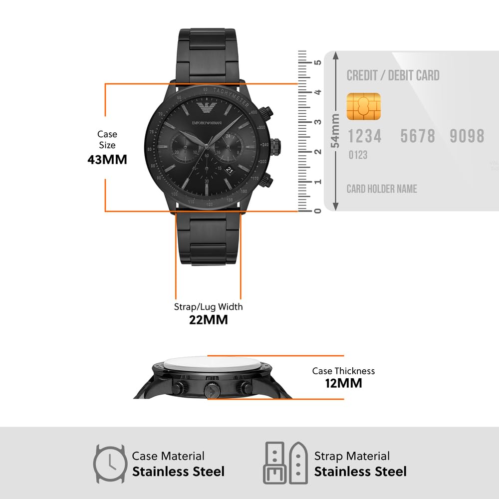 Emporio Armani 'AR11242' Chronograph-Herrenuhr (43mm): Schwarzes Edelstahlgehäuse