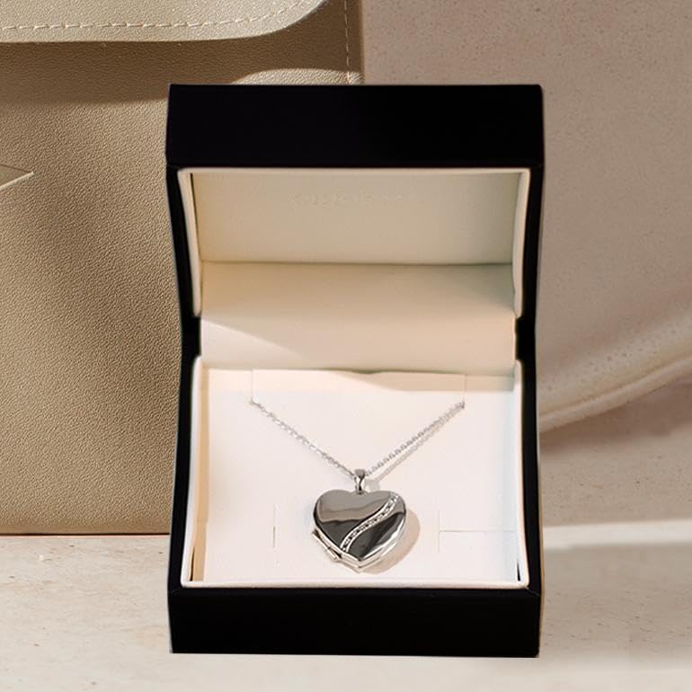 AMOONIC Medaillon 'Herz' zum Öffnen für Bilder - Silber 925: Foto Amulett-Halskette mit Gravur | Liebesgeschenk