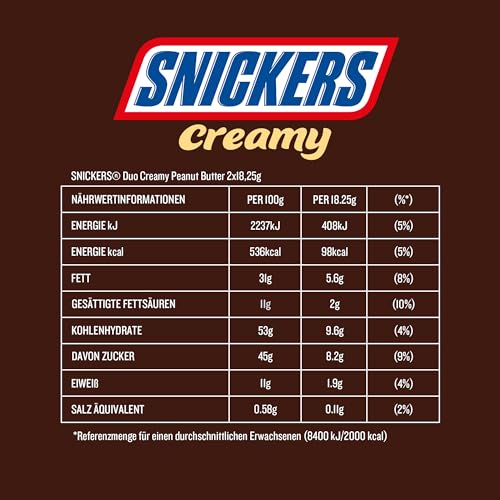 SNICKERS Creamy Peanut Butter Doppelriegel (24x 36,5g): XXL Schokolade Großpackung