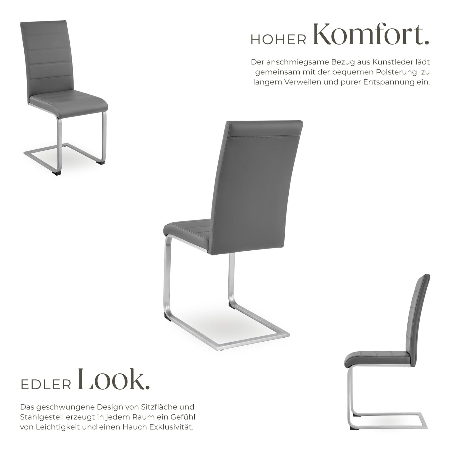 tectake® 2er Set Esszimmerstühle | Modern, bequem und vielseitig einsetzbar (Grau)