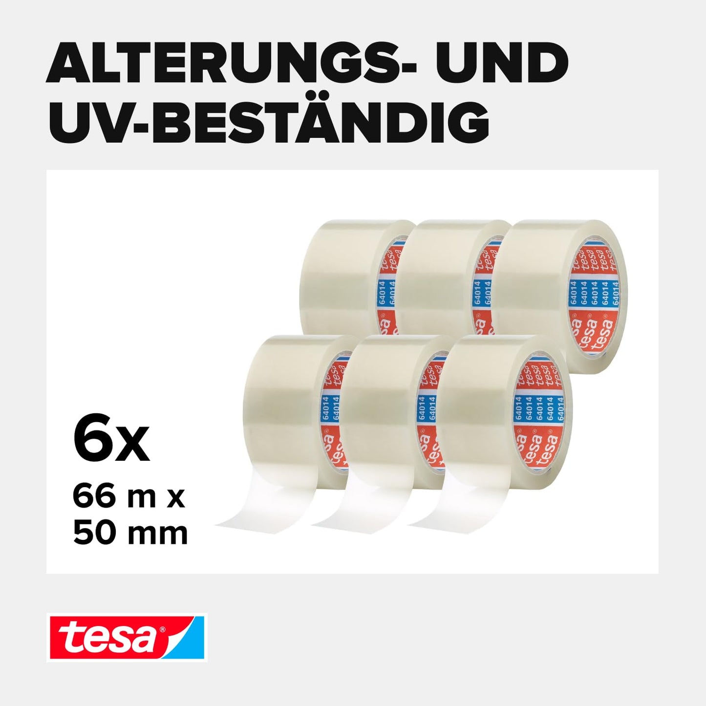 tesa 64014 packaging tape (transparent): 6 rolls of 66m x 50mm, quiet & UV-resistant