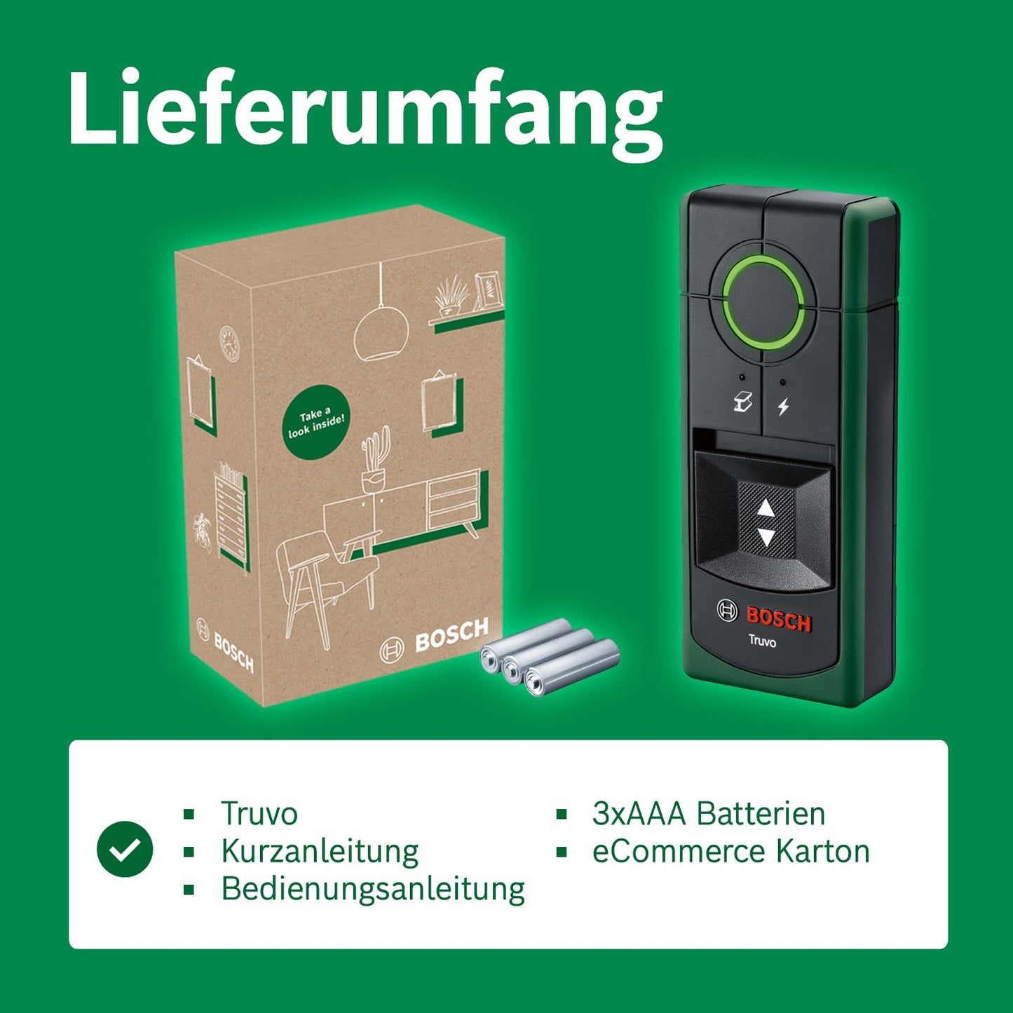 Bosch Ortungsgerät 'Truvo der 2. Generation' mit Ein-Knopf-Bedienung: Wandscanner bis 70mm