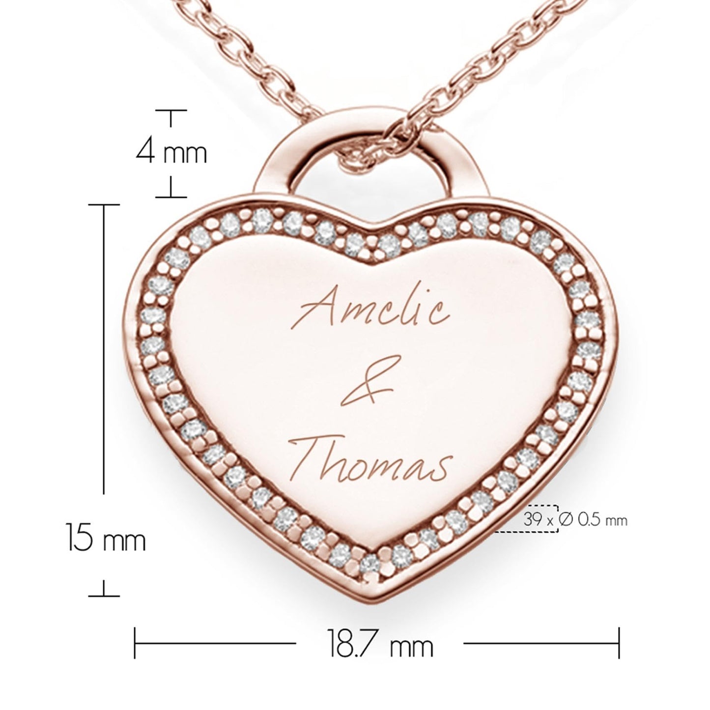 AMOONIC Amour heart necklace with engraving (rose gold-silver 925 high-quality gold-plated) including luxury case + necklace pendant