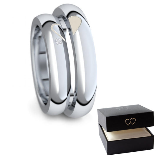 Verlobungsringe (Paar) Silber 925 mit Zirkonia 'GRATIS Etui mit 2 Herzen' (Weißgold-Platin Optik)