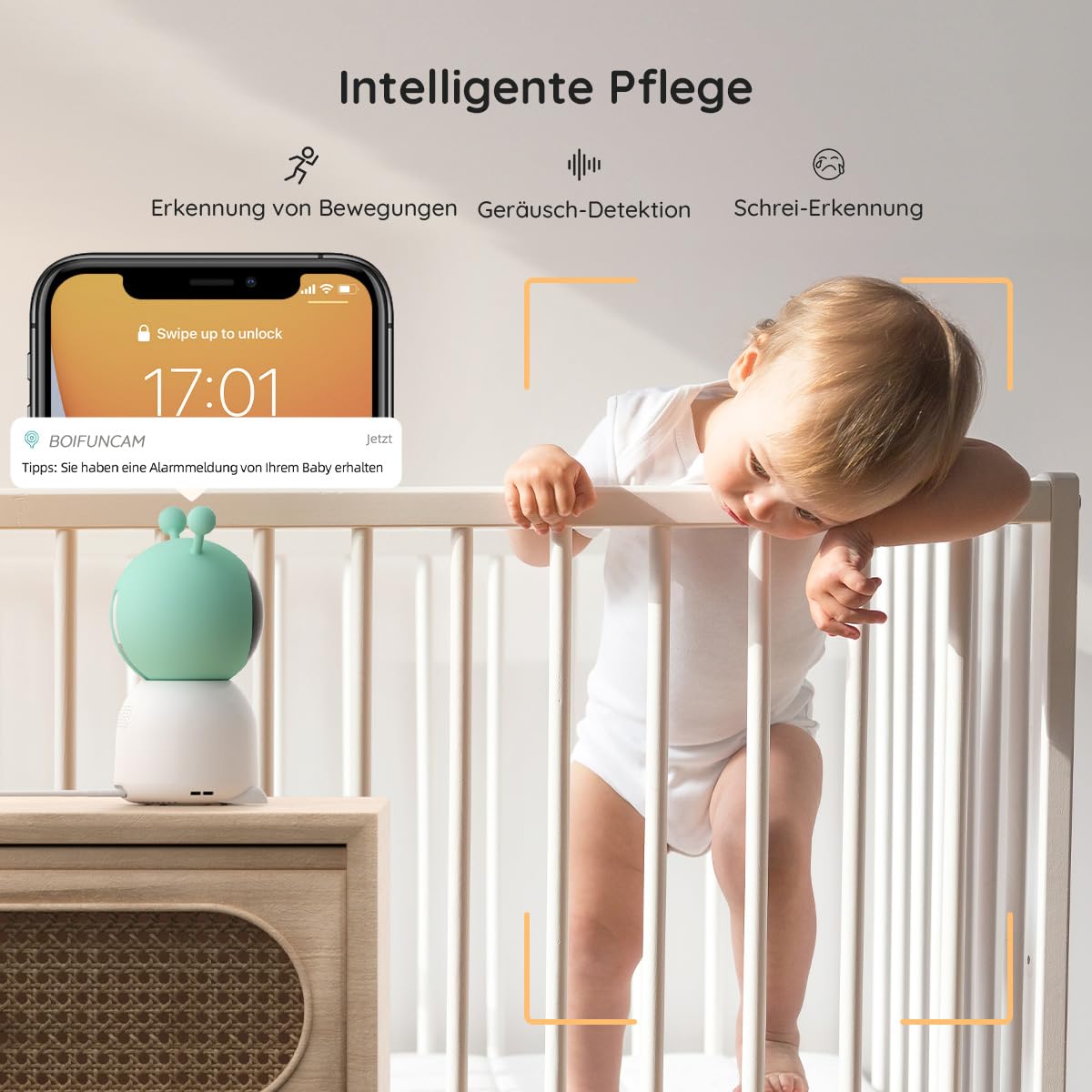 BOIFUN Babyphone mit 2 Kameras & App-Steuerung: 2K-HD, 4×Zoom, Geräuscherkennung