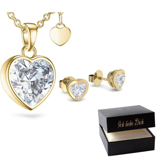 AMOONIC Damen Schmuck-Geschenkset mit vergoldetem 925 Sterling Silber: Kette-Ohrring-Halskette