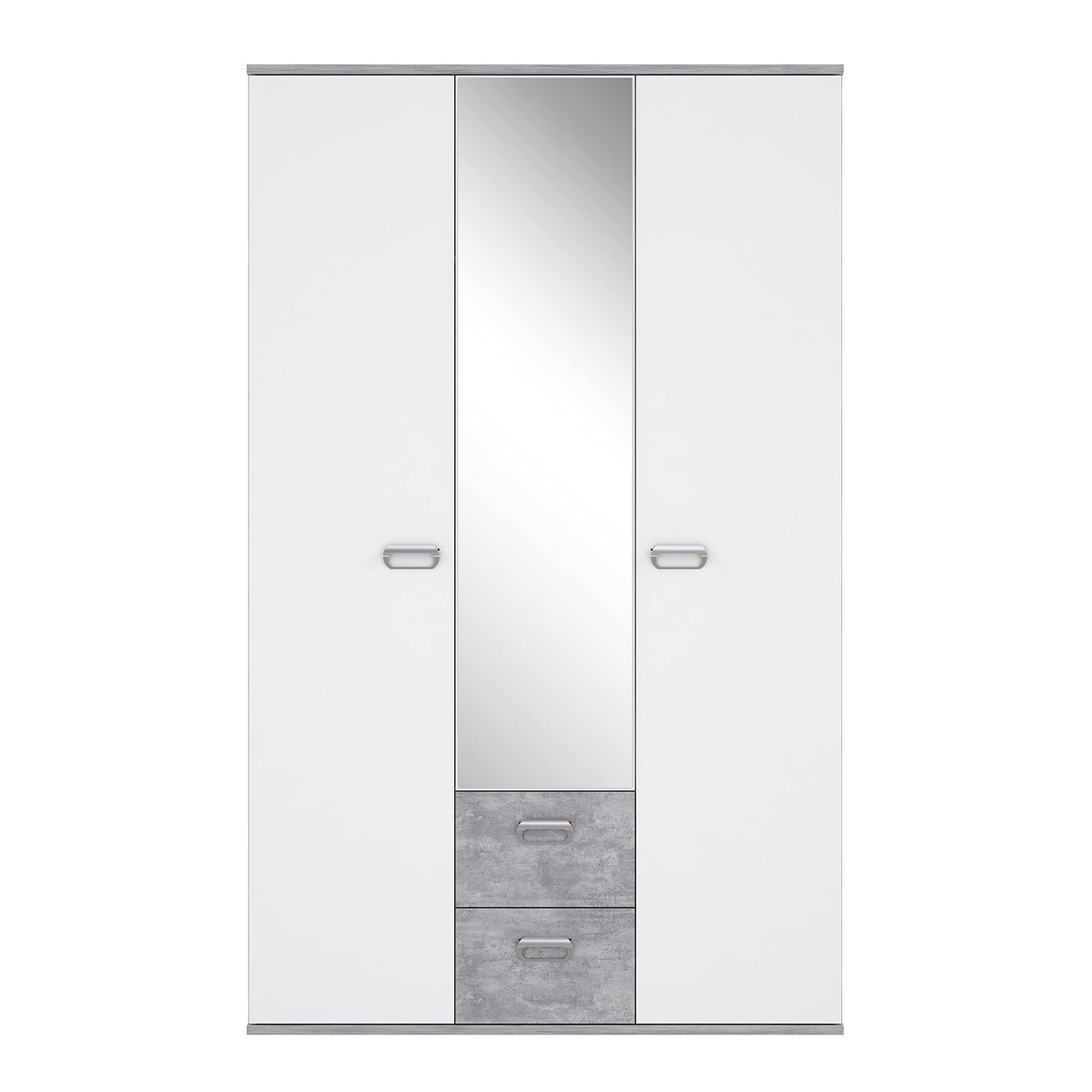 Kleiderschrank 'EMILY' mit Betonoptik und Spiegel: Lichtgrau mit Weiß (Modell: EMLS95-C251)