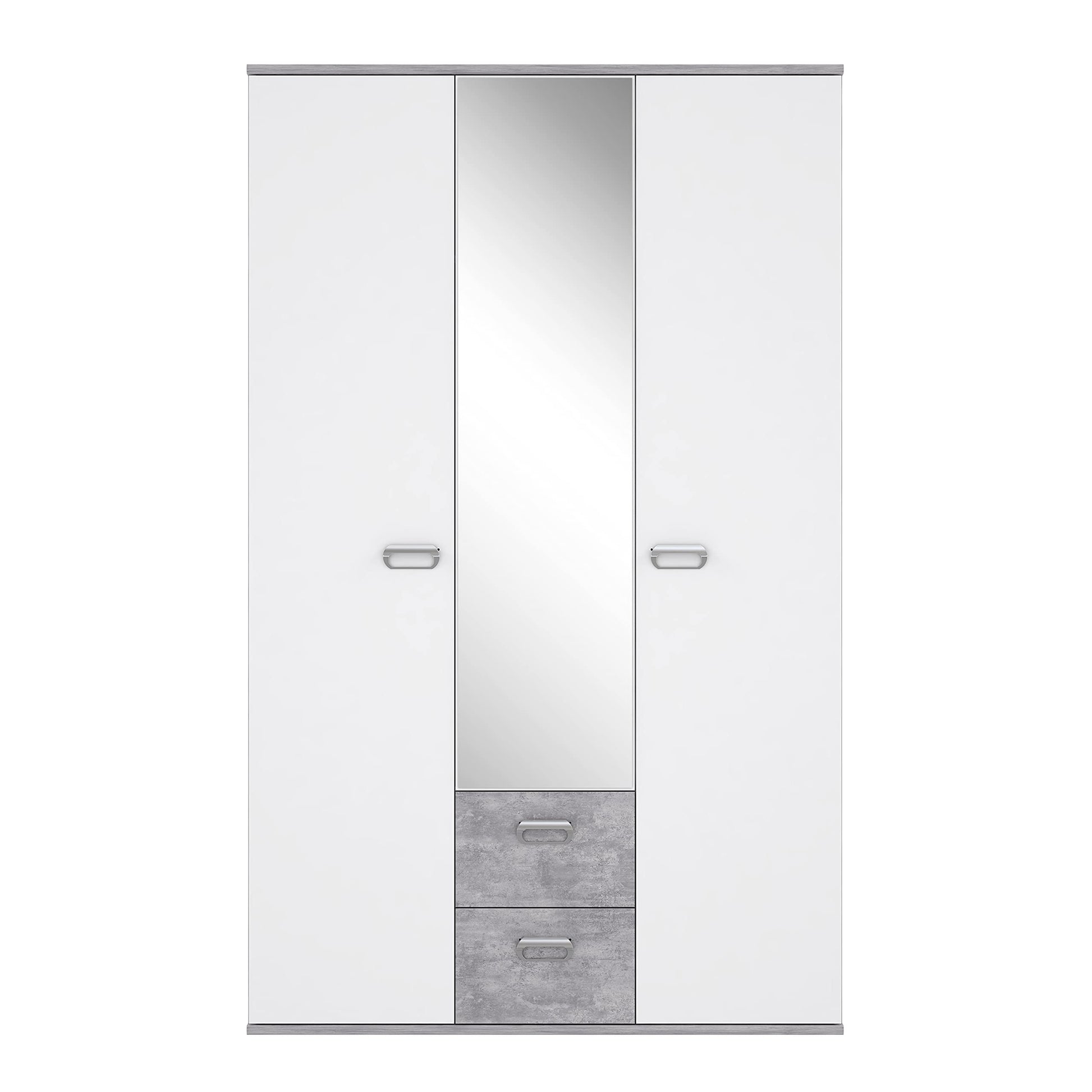 Kleiderschrank 'EMILY' mit Betonoptik und Spiegel: Lichtgrau mit Weiß (Modell: EMLS95-C251)