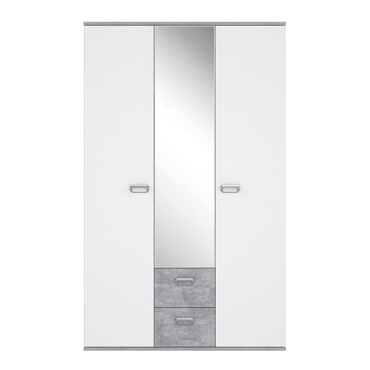 Kleiderschrank 'EMILY' mit Betonoptik und Spiegel: Lichtgrau mit Weiß (Modell: EMLS95-C251)