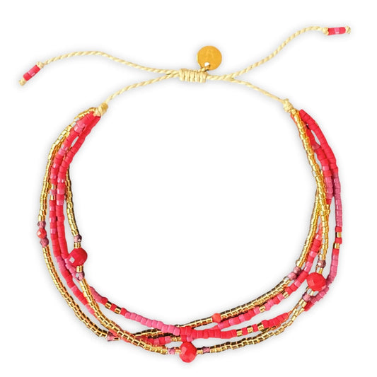 happymaker Damen Perlenarmband mit echten Edelsteinen, Amethyst und roter Jaspis