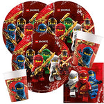 Ninjago party set (44 pieces) with plates, cups, napkins + paper straws for 8 children