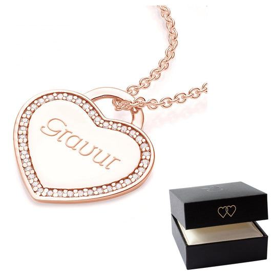 Amour Herzkette mit Gravur (Rosegold-Silber 925 hochwertig vergoldet) inkl. Luxusetui + Kettenanhänger