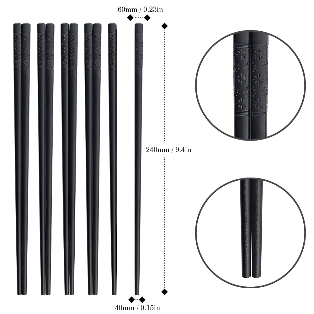 Japanische Fiberglas Essstäbchen: Spülmaschinenfest, Wiederverwendbare Legierung (Schwarz)
