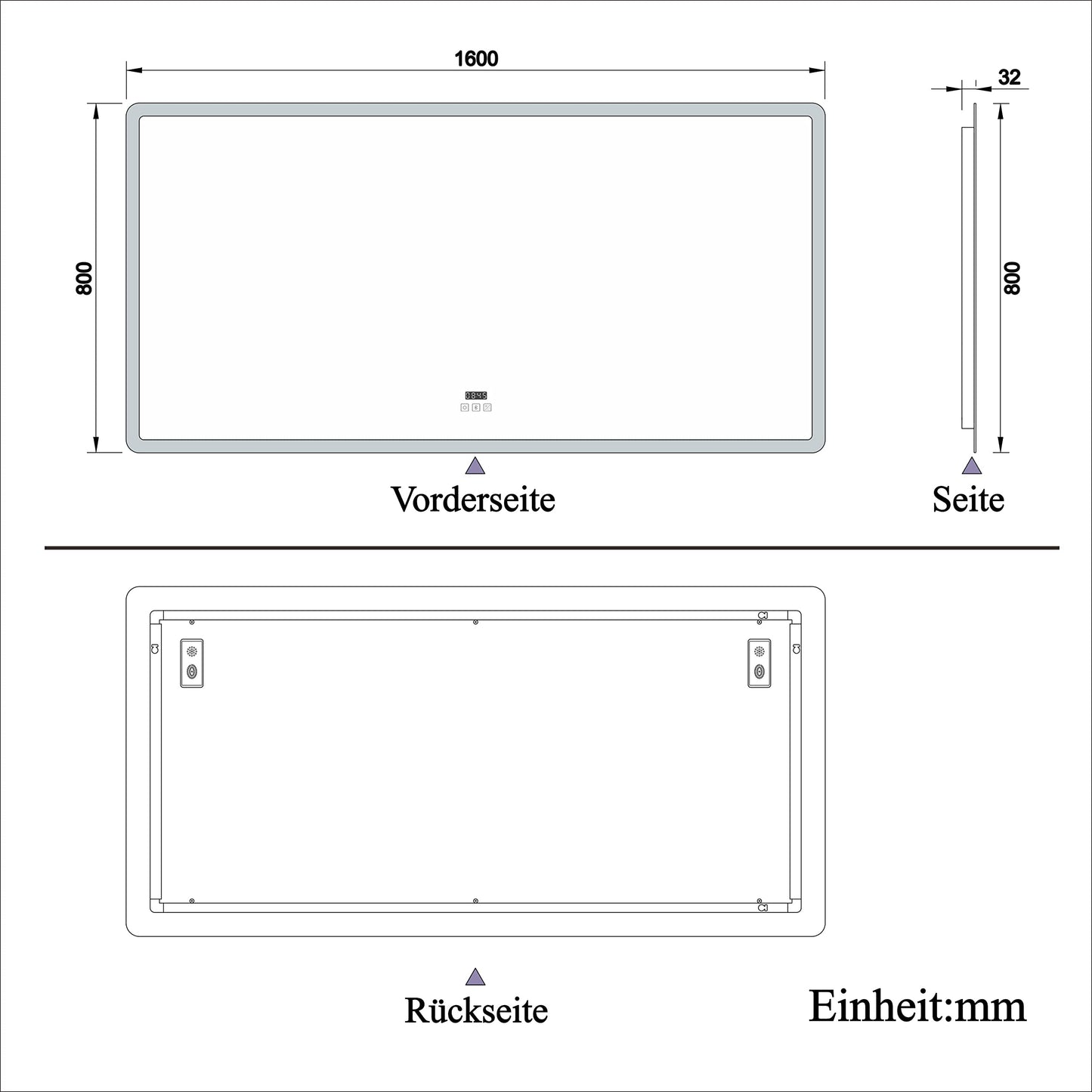 LED bathroom mirror (160×80cm) with Bluetooth & memory touch switch: Dimmable, anti-fog