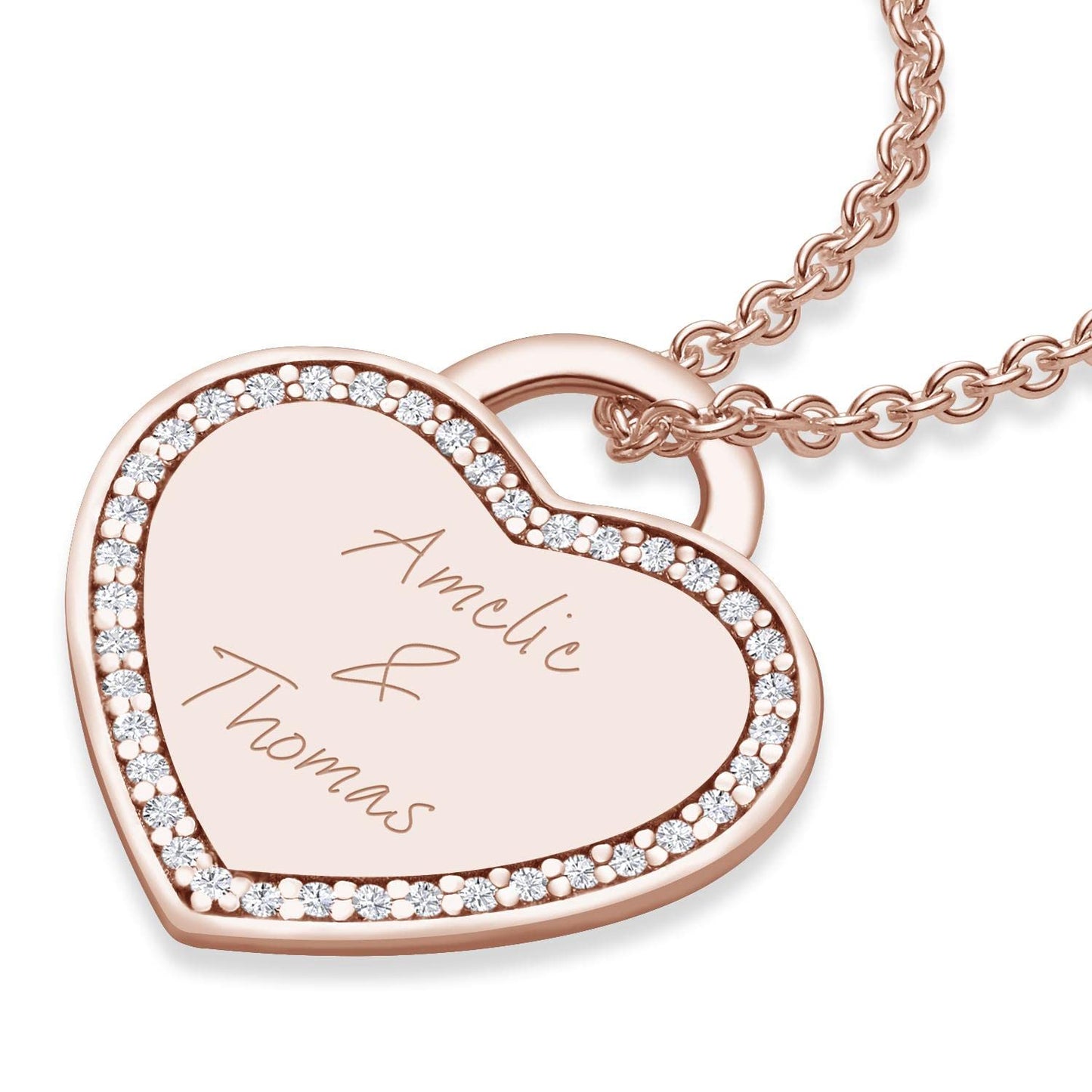 Amour Herzkette mit Gravur (Rosegold-Silber 925 hochwertig vergoldet) inkl. Luxusetui + Kettenanhänger