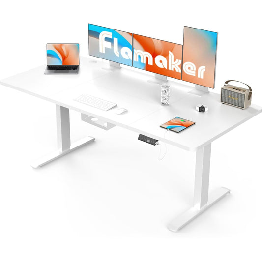Flamaker Schreibtisch (160x80cm): Elektrisch Höhenverstellbarer mit Memory Funktion in Weiß