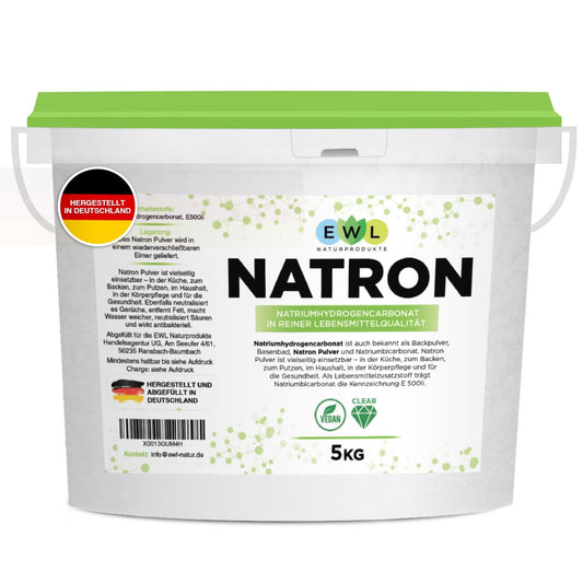 NATRON Backpulver (5kg) aus deutscher Herstellung u. Abfüllung: Wiederverschließbarer Eimer