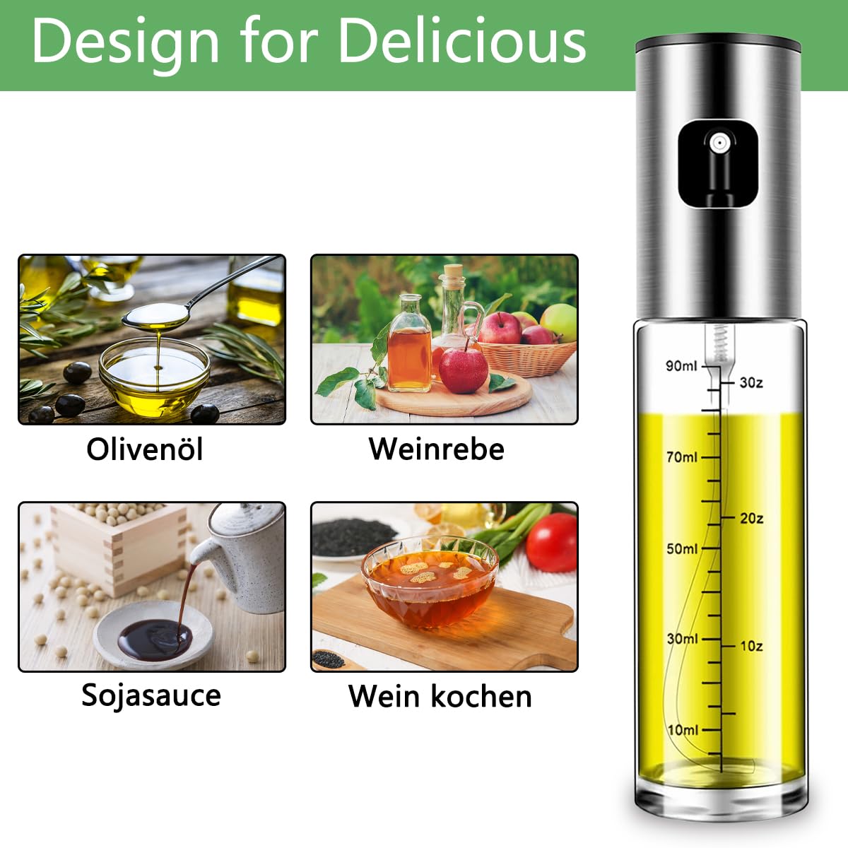 BETA NOBLE Ölsprüher Glas (100ml) für Küche & Grill mit Fächerdüse