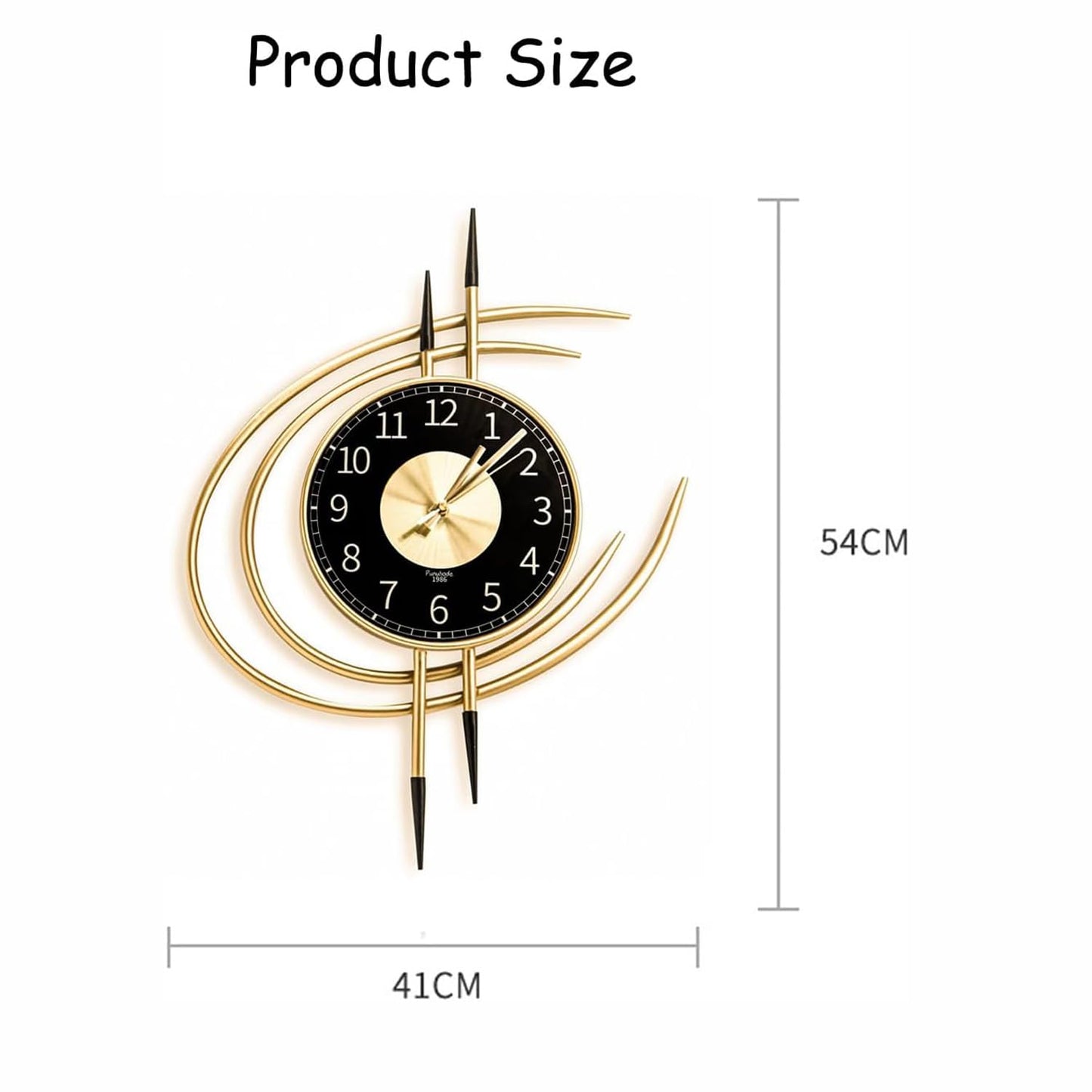 Große Moderne Dekorative-Wanduhr (54cm) ohne Tickgeräusche in Gold-Schwarz Design