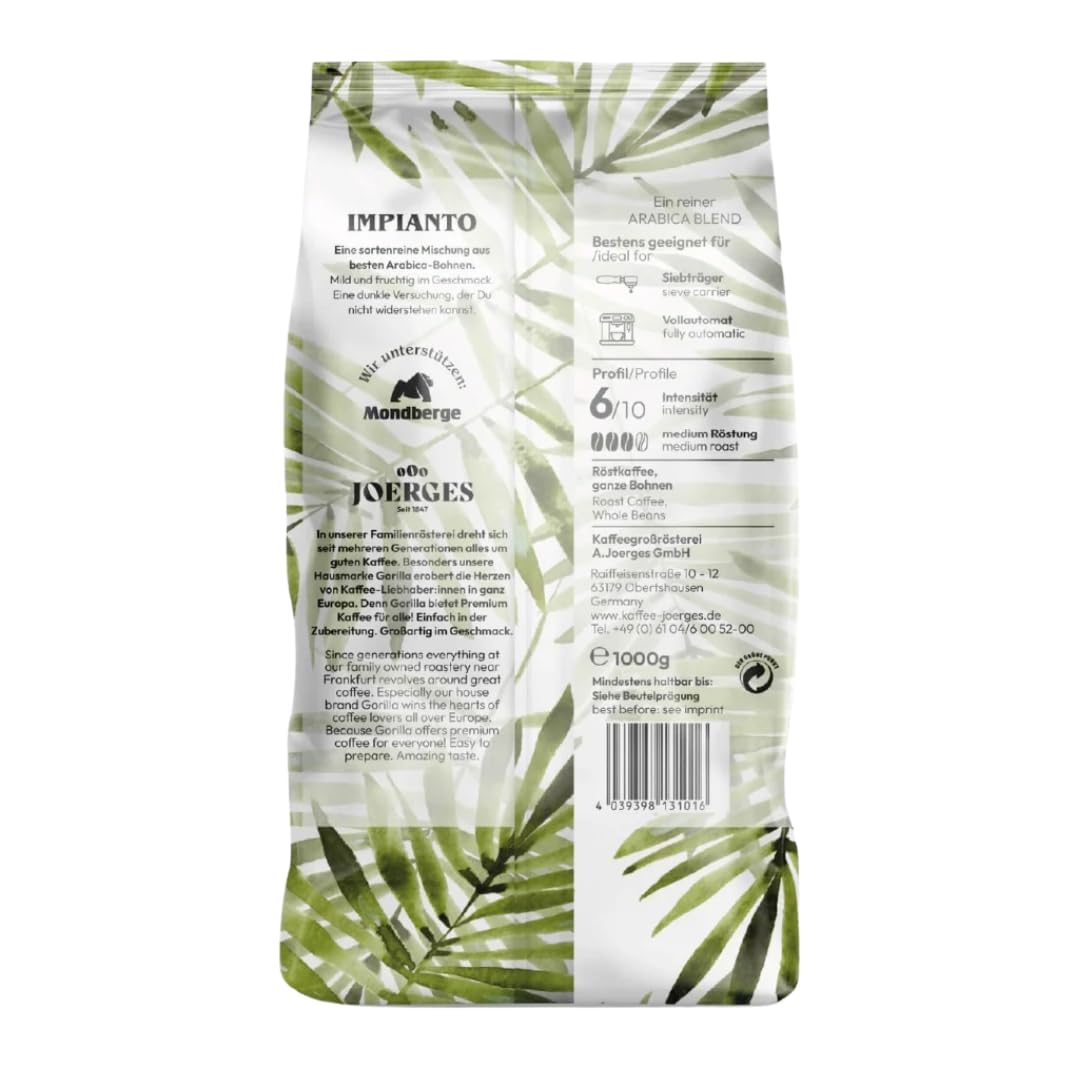 JOERGES GORILLA Espresso Impianto (1kg): Schokoladige Ganze Bohnen mit Fruchtigem Abgang