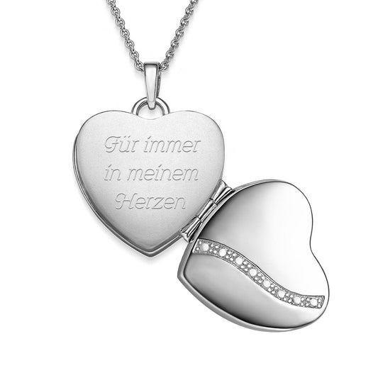 Medaillon 'Herz' zum Öffnen für Bilder - Silber 925: Foto Amulett-Halskette mit Gravur | Liebesgeschenk