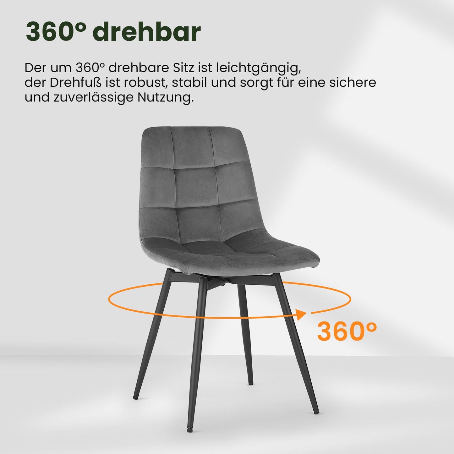 EUGAD 4er-Set Esszimmerstühle: Drehbarer Küchen-, Polsterstuhl mit Metallbeine (Dunkelgrau)