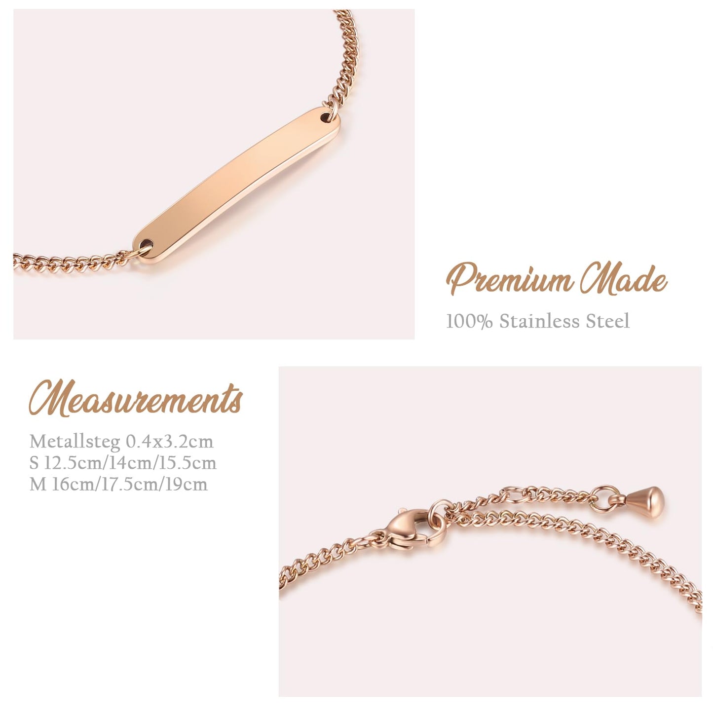 TMT Personalisiertes Damen Armband mit Gravur in Silber, Gold und Rosegold