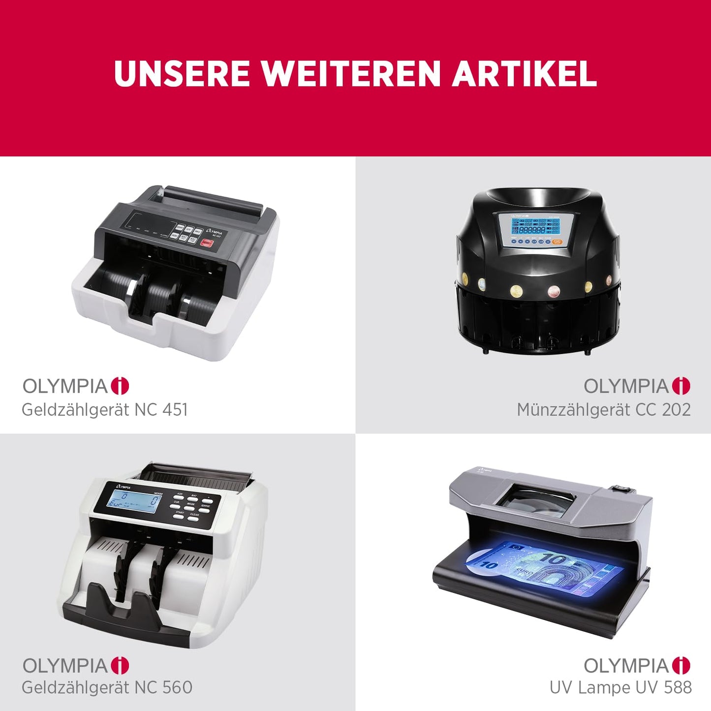 Olympia (6031 CB 770 Plus) cashbox: Lockable with key & coin counting board including counterfeit detector