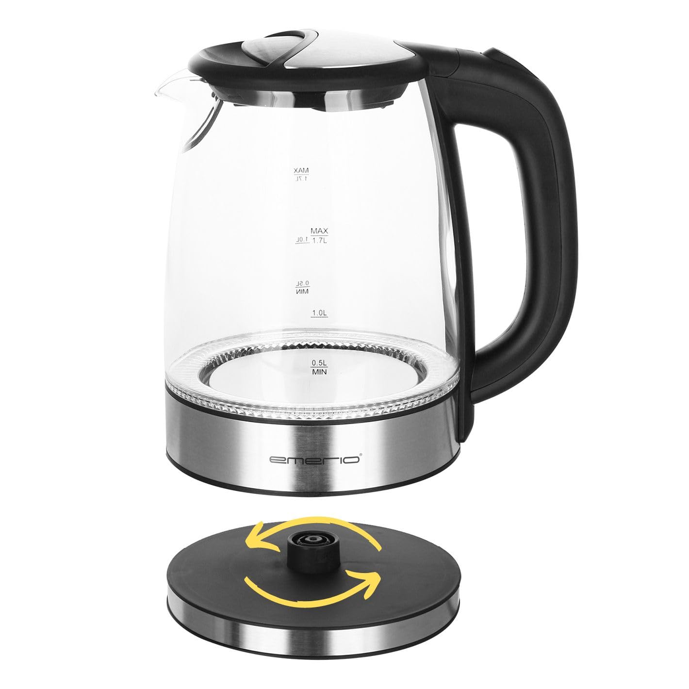 EMERIO Glas Wasserkocher (1,7L): 2200 Watt, Blau LED-Innenbeleuchtung | BPA-Frei