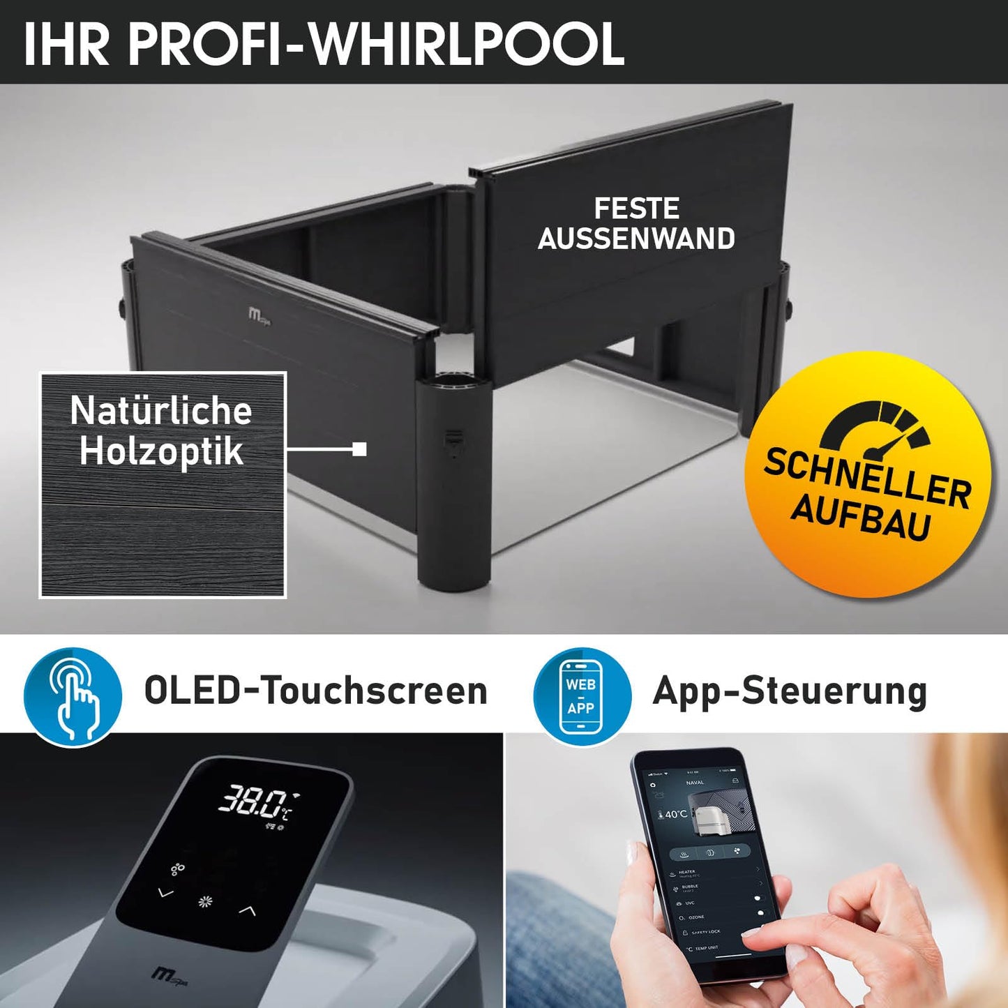 BRAST® Whirlpool MSpa Oslo Plus XXL with fixed outer wall & LED lighting
