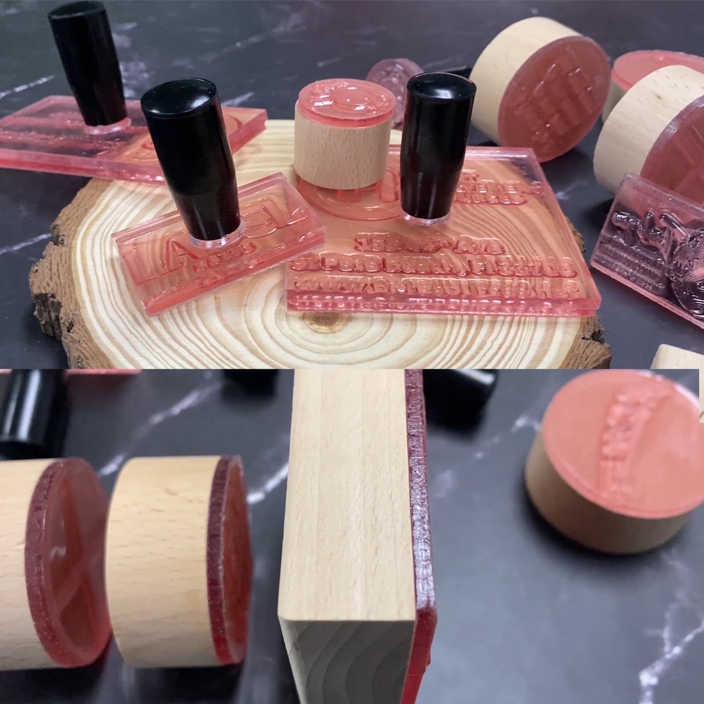 Personalized rubber stamp with wooden handle (logo and name) for private & business use