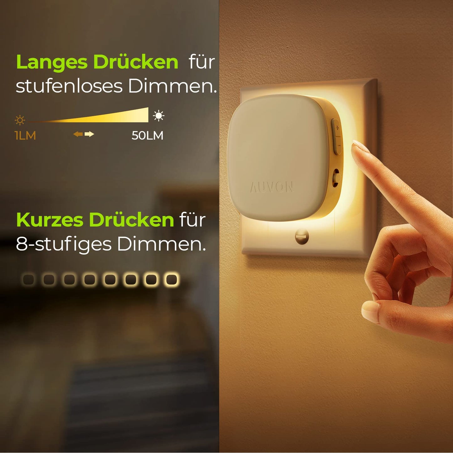 AUVON LED Nachtlicht 2er Set (Warmes Weiß): Bewegungssensor & Dämmerungssensor
