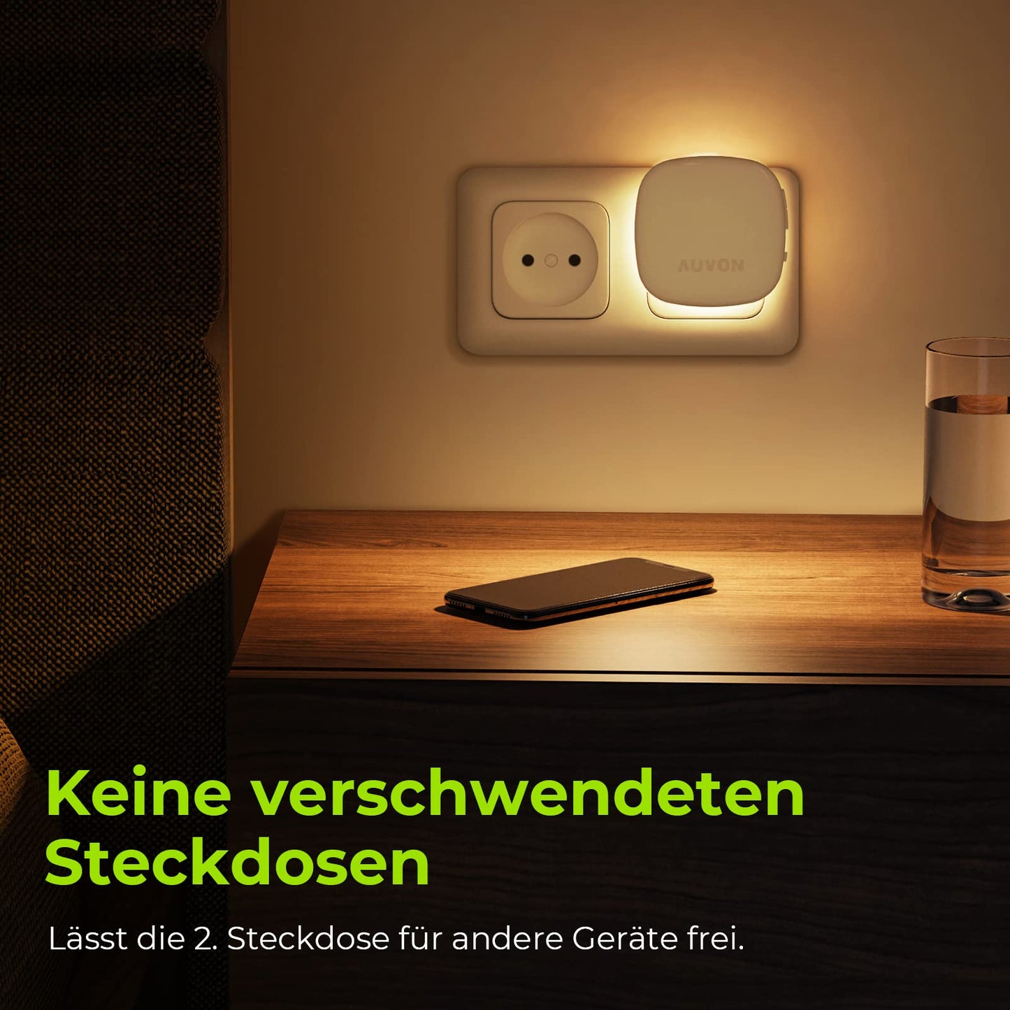 AUVON LED Nachtlicht 2er Set (Warmes Weiß): Bewegungssensor & Dämmerungssensor