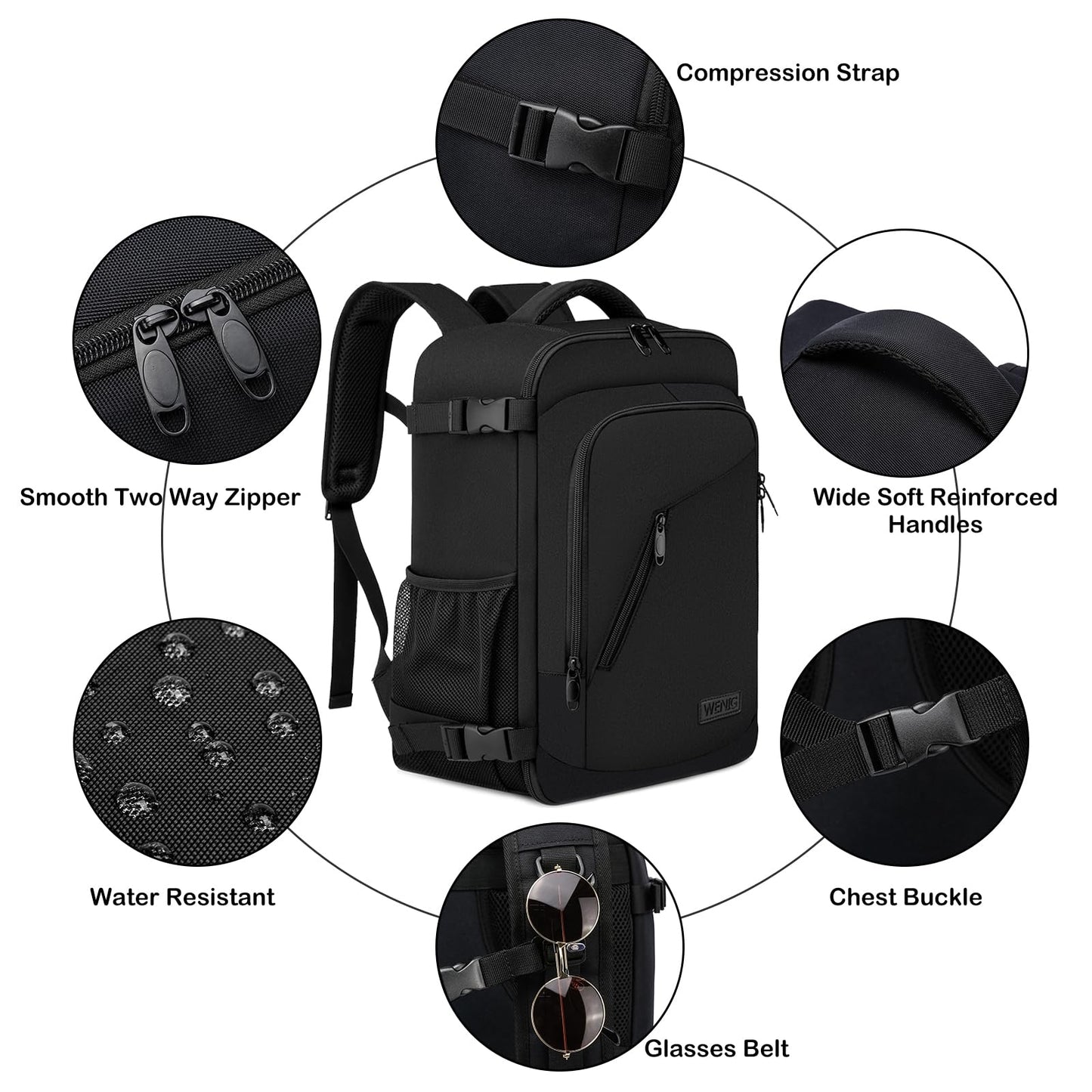 Reiserucksack-Handgepäck (40x20x25cm) mit USB Ladeanschluss für Reisen, Camping