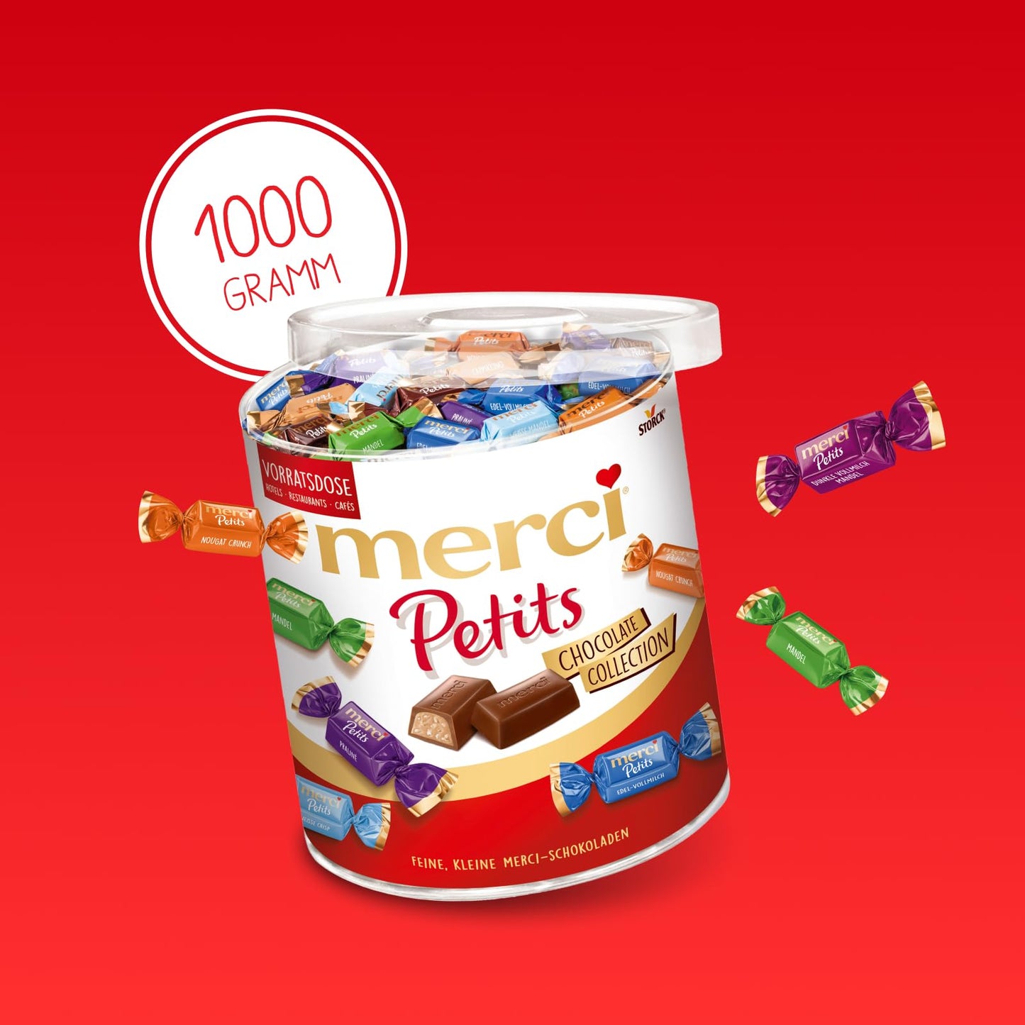 merci Petits Chocolate Collection (1kg): Mix aus Schokoladen-Spezialitäten in praktischer Runddose