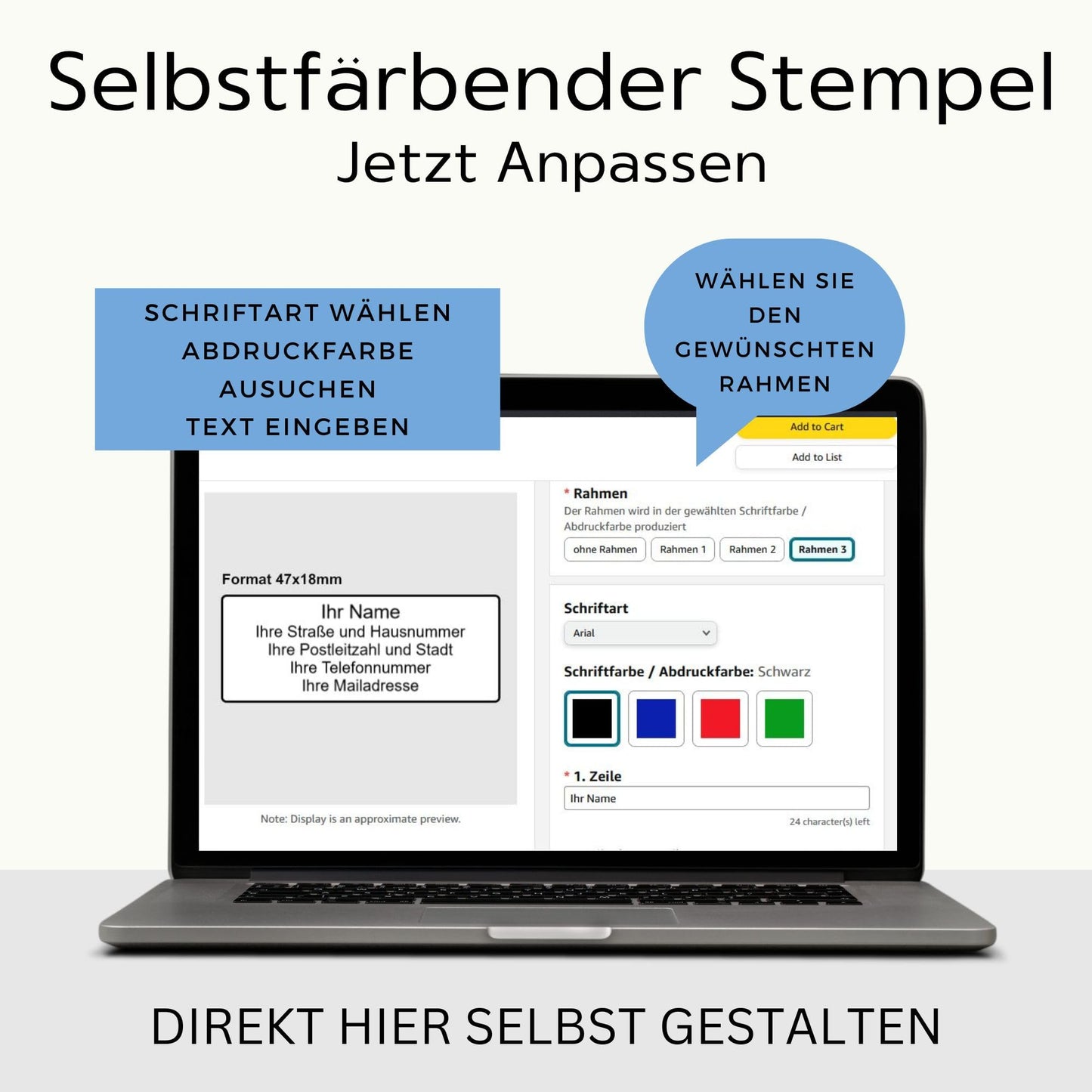 stempelfritz personalisierter Firmenstempel mit Gehäuse in Schwarz-Blau