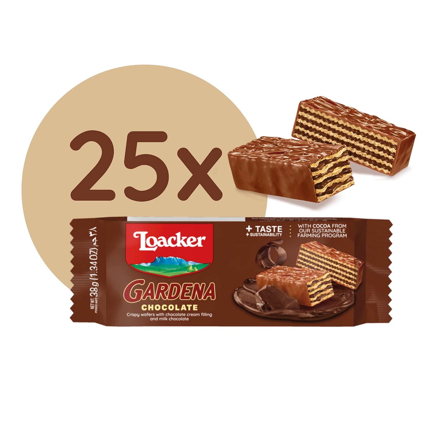 Loacker Gardena Chocolate Waffel-Kekse (25x38g) mit Vollmilch-Schokolade und Cremefüllung