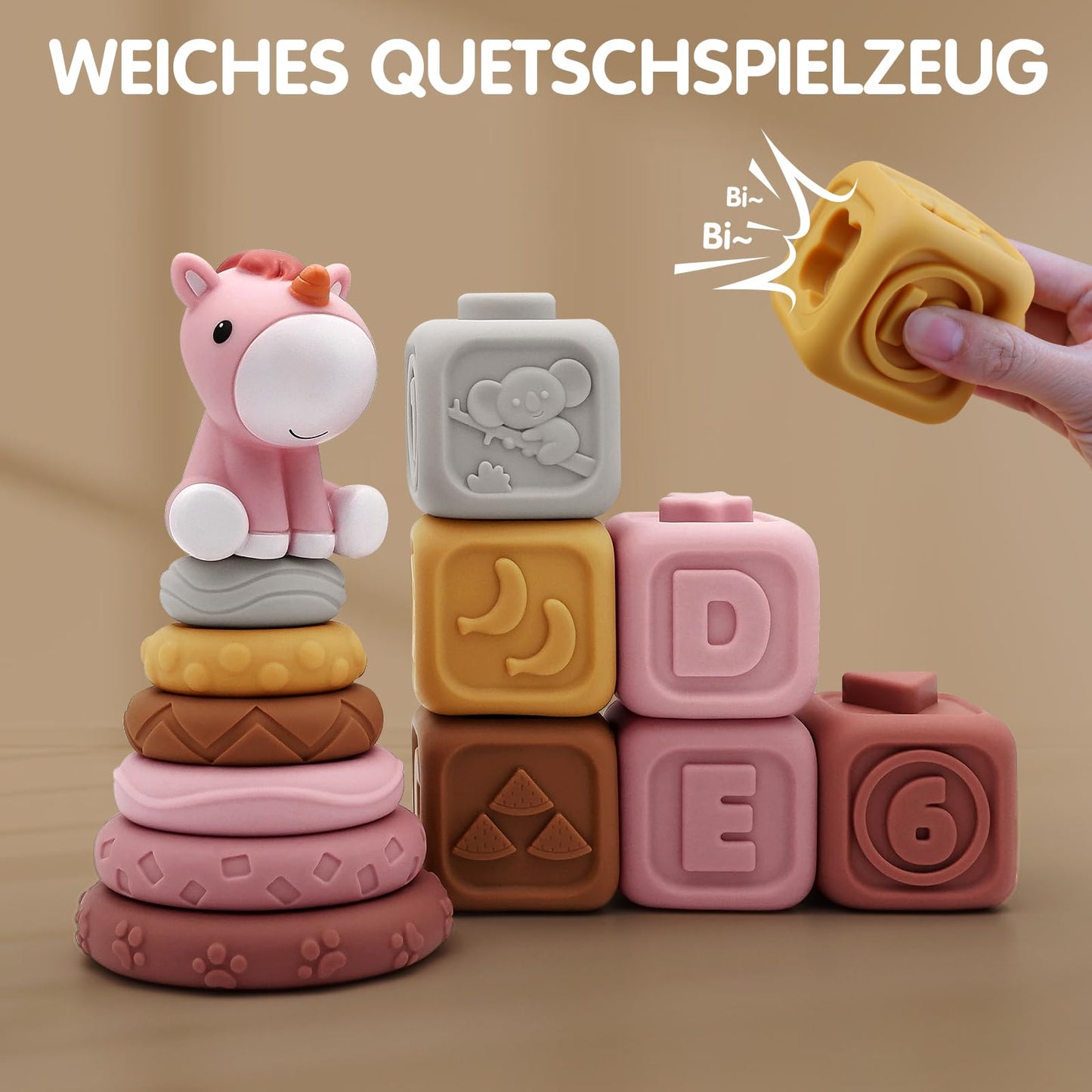 Babyspielzeug zum Zahnen (13-teilig): Baukreise und Blöcke, Stapeln & Verschachteln