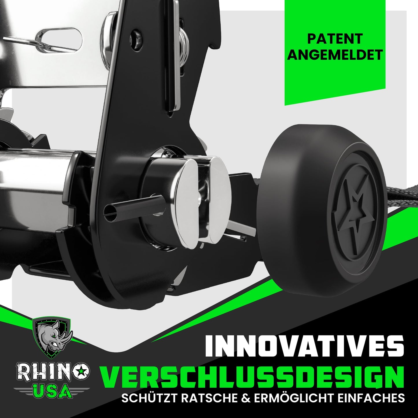 Rhino USA Spanngurte mit Ratsche und Haken (4er Pack): 2000kg Reißfestigkeit in Grau