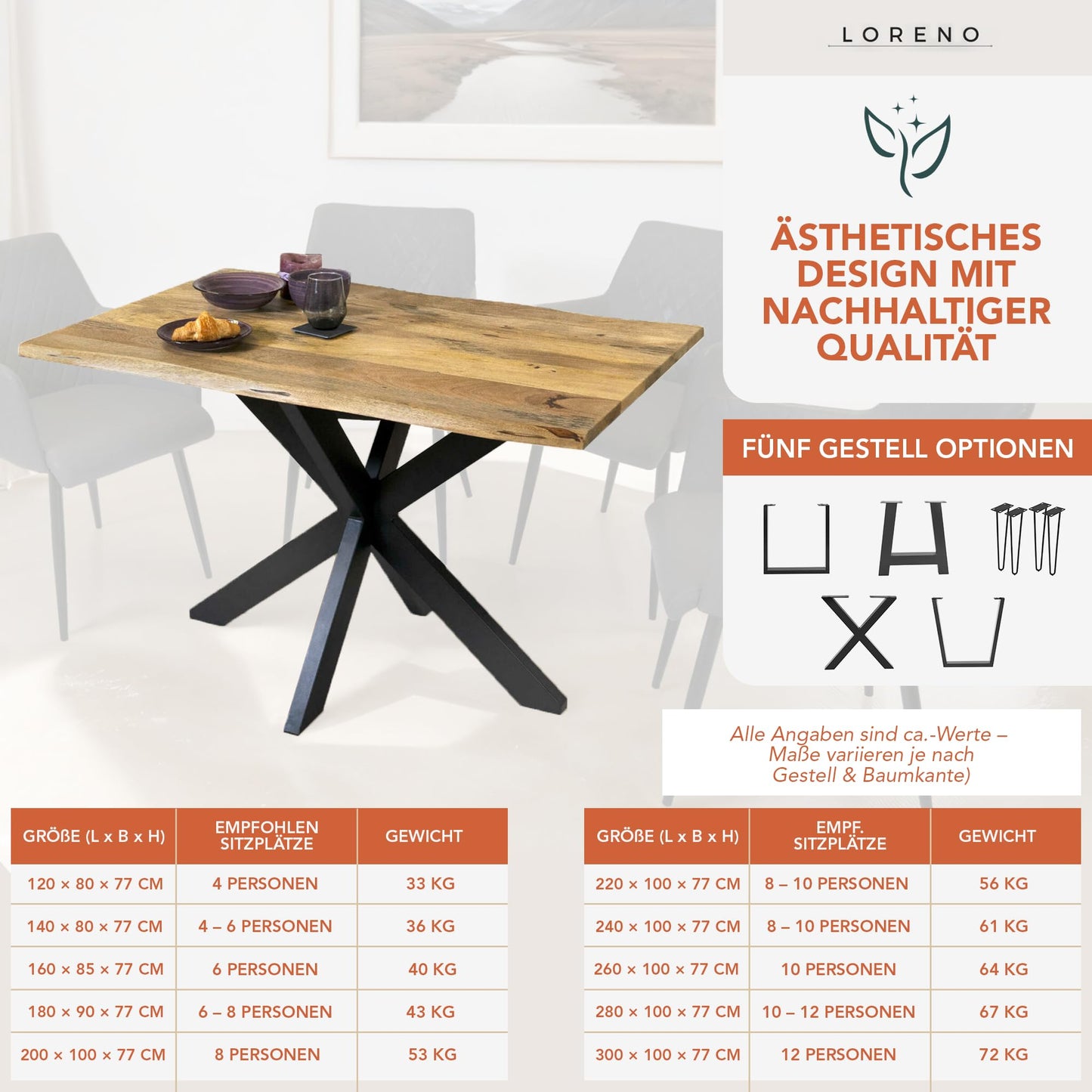 Loreno Handcrafted Mango Wood Dining Table | Solid Wood Table with Tree Edge