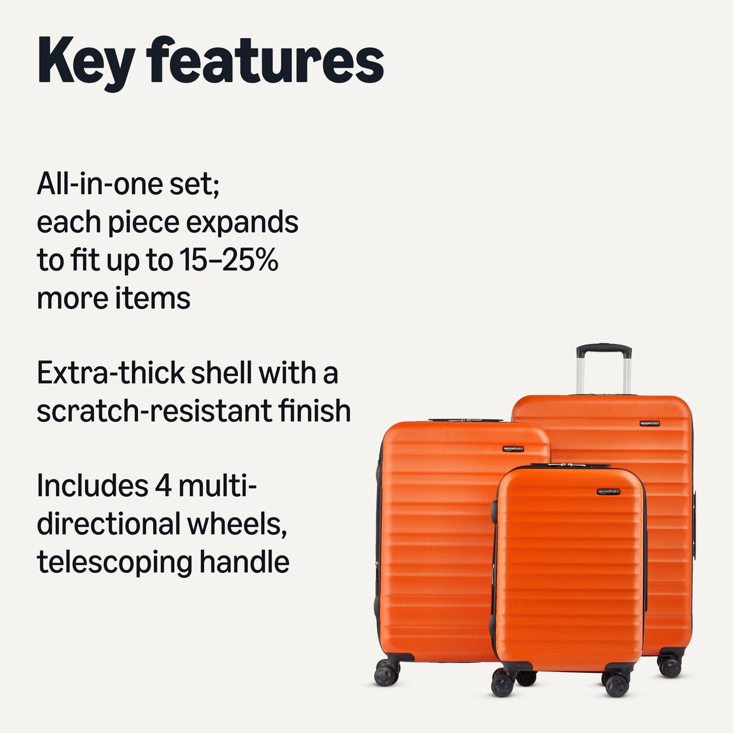 AMAZON BASICS Hartschalen Reisekoffer-Set (3-teilig): Orange