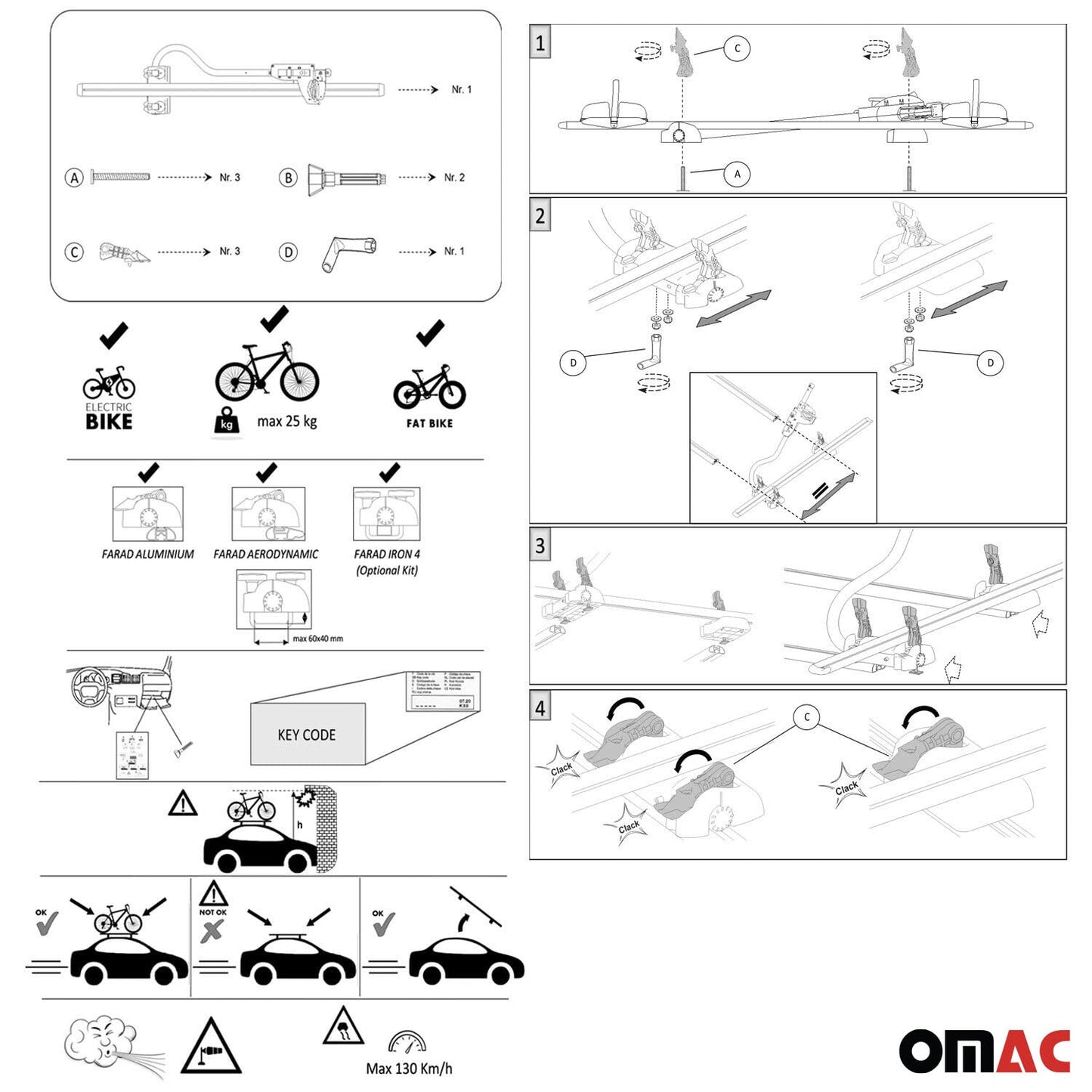 OMAC Farad P-Style Dachfahrradträger für Fahrräder bis 25kg | TÜV, Stahl