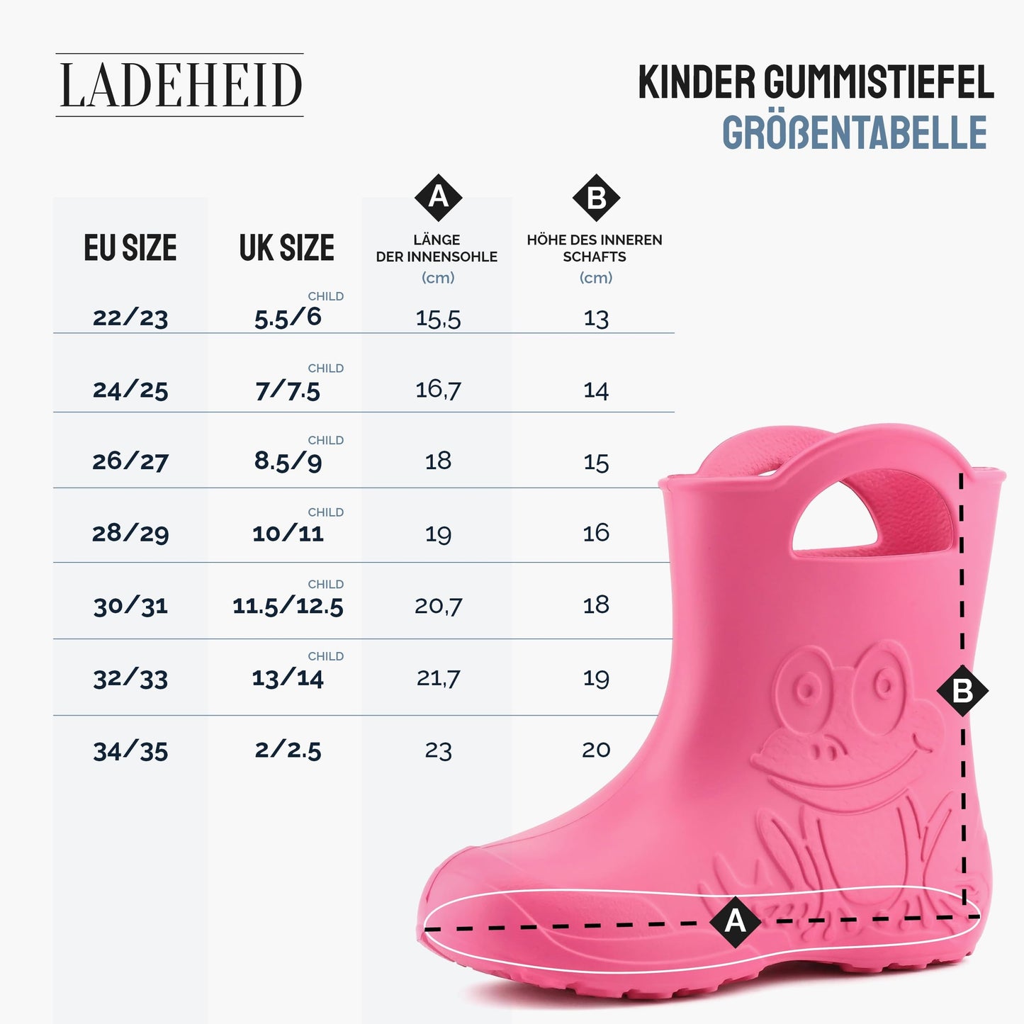 LADEHEID Eva Kinder Gummistiefel für Jungen und Mädchen: Wasserdichte Regenstiefel