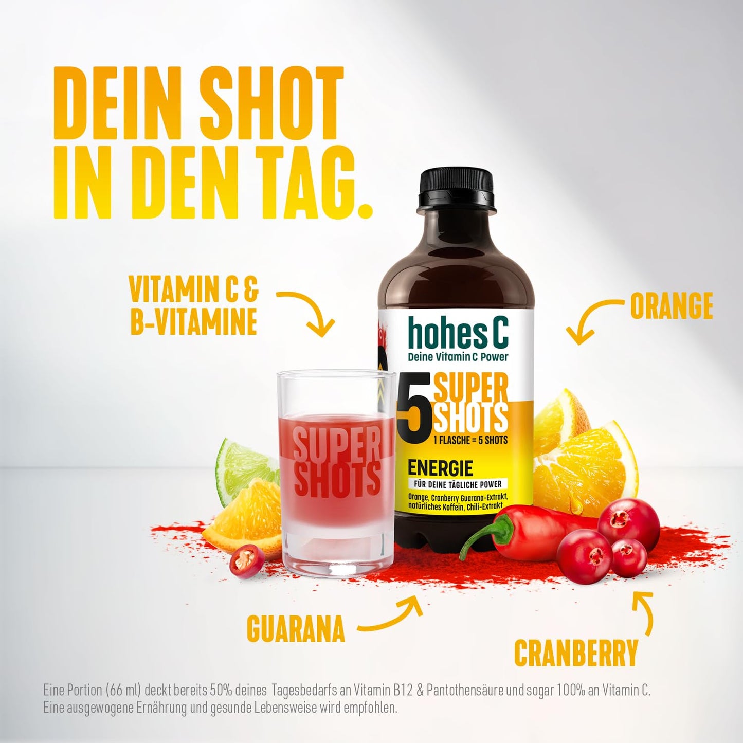 hohes C Super Shots Energie (3x 330ml): Vegan, ohne Zuckerzusatz & Konservierungsstoffe