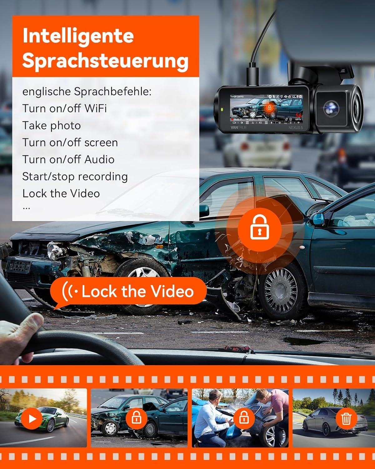 VANTRUE N5 Auto-Dashcam mit Nachtsicht: 4 Kanal, 2.7K, WiFi, 1080P, HDR+, GPS