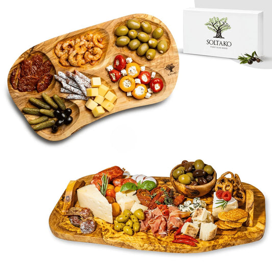 SOLTAKO 100% Handmade Olivenholz Geschenk-Set: Ideal für Tapas und Snack-Bundles