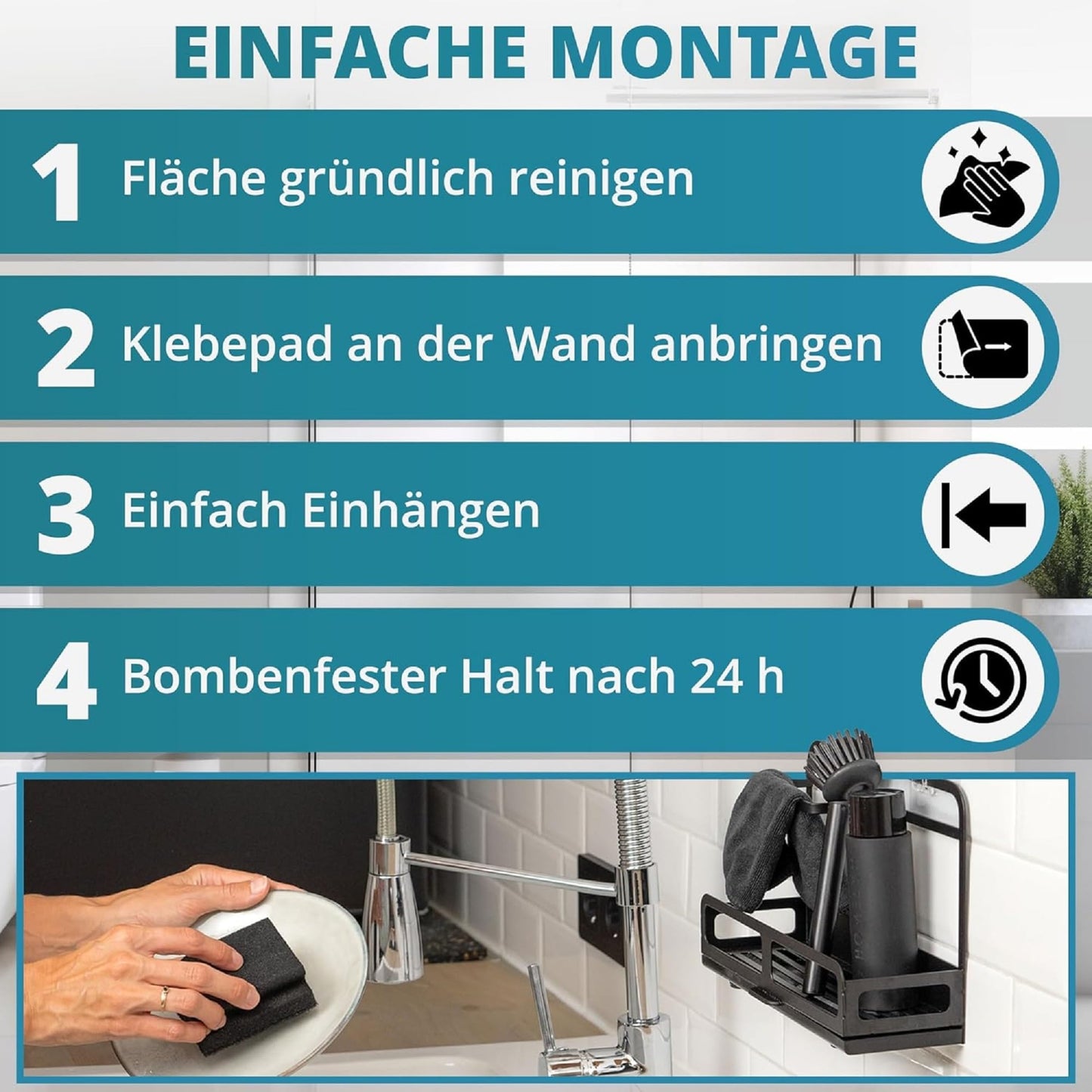 HOMELYN Spülbecken Organizer Set aus Edelstahl inkl. Spülbürste mit Abtropfschale: Modernes Design