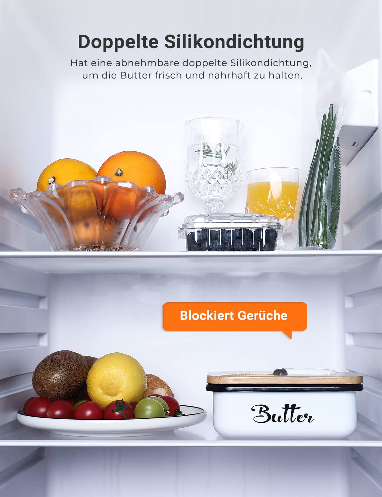 Butterdose mit Holzdeckel für 250g Butter mit multifunktionales Buttermesser